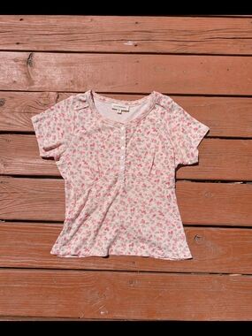 Lucky Brand Pink Floral Henley Tee